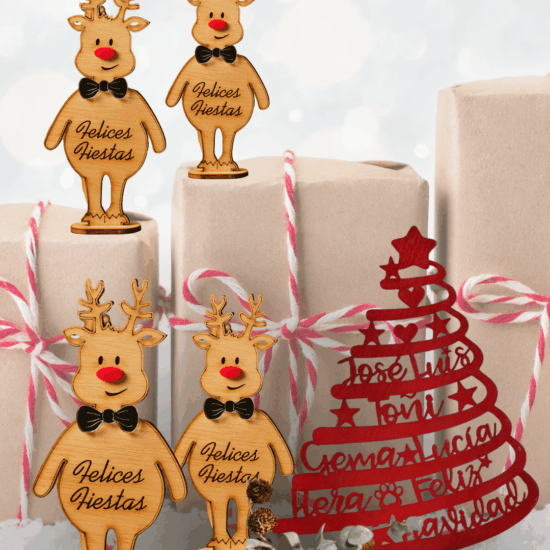 🦌🎄 Pack Black Friday: 4 Renos + Árbol Personalizado (25 cm)